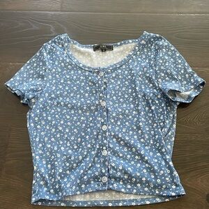 blue floral button down shirt
